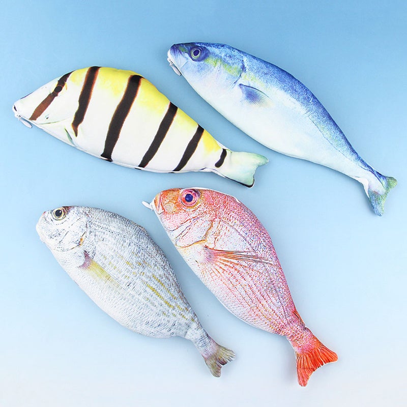 Simulated Fish Shaped Pencil Bag Makeup Case Purse Fish Shaped Pencil Case Stationery Storage Bag (Striped Fish Pattern) - Image 3