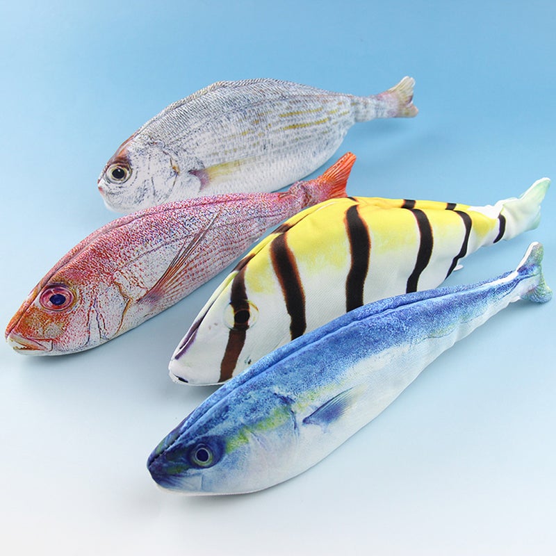 Simulated Fish Shaped Pencil Bag Makeup Case Purse Fish Shaped Pencil Case Stationery Storage Bag (Striped Fish Pattern) - Image 1