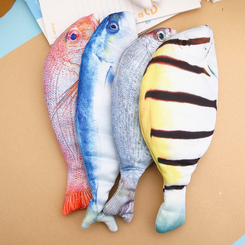 Simulated Fish Shaped Pencil Bag Makeup Case Purse Fish Shaped Pencil Case Stationery Storage Bag (Striped Fish Pattern) - Image 2