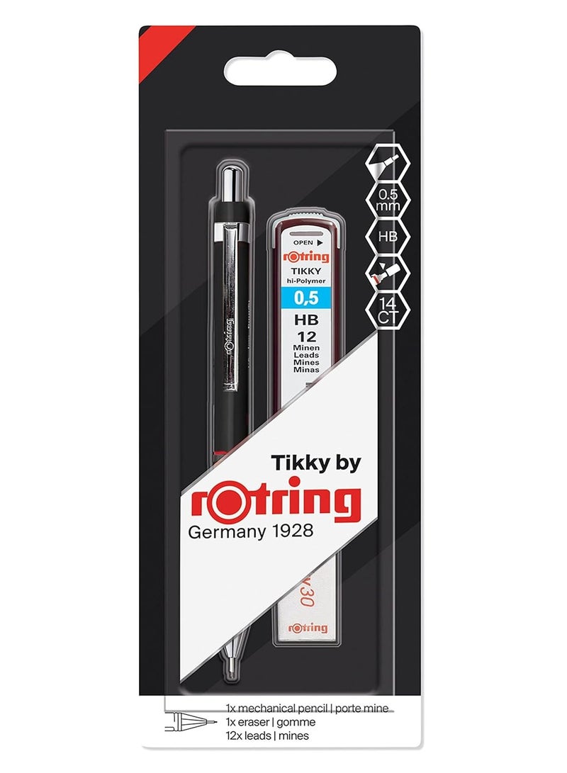 Rotring Rotring Tikky Black Barrel 0.50mm Mechanical Pencil, Spare Leads and Eraser  - Image 1