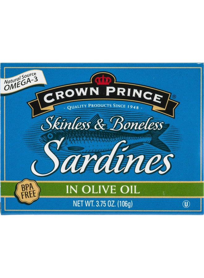 Crown Prince, Skinless & Boneless Sardines in Olive Oil, 3.75 oz - Image 1