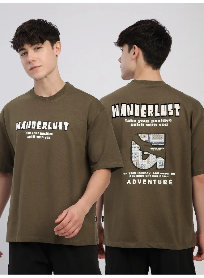 Beyoung Dark Tan Wanderlust Back Patch Oversized T-Shirt