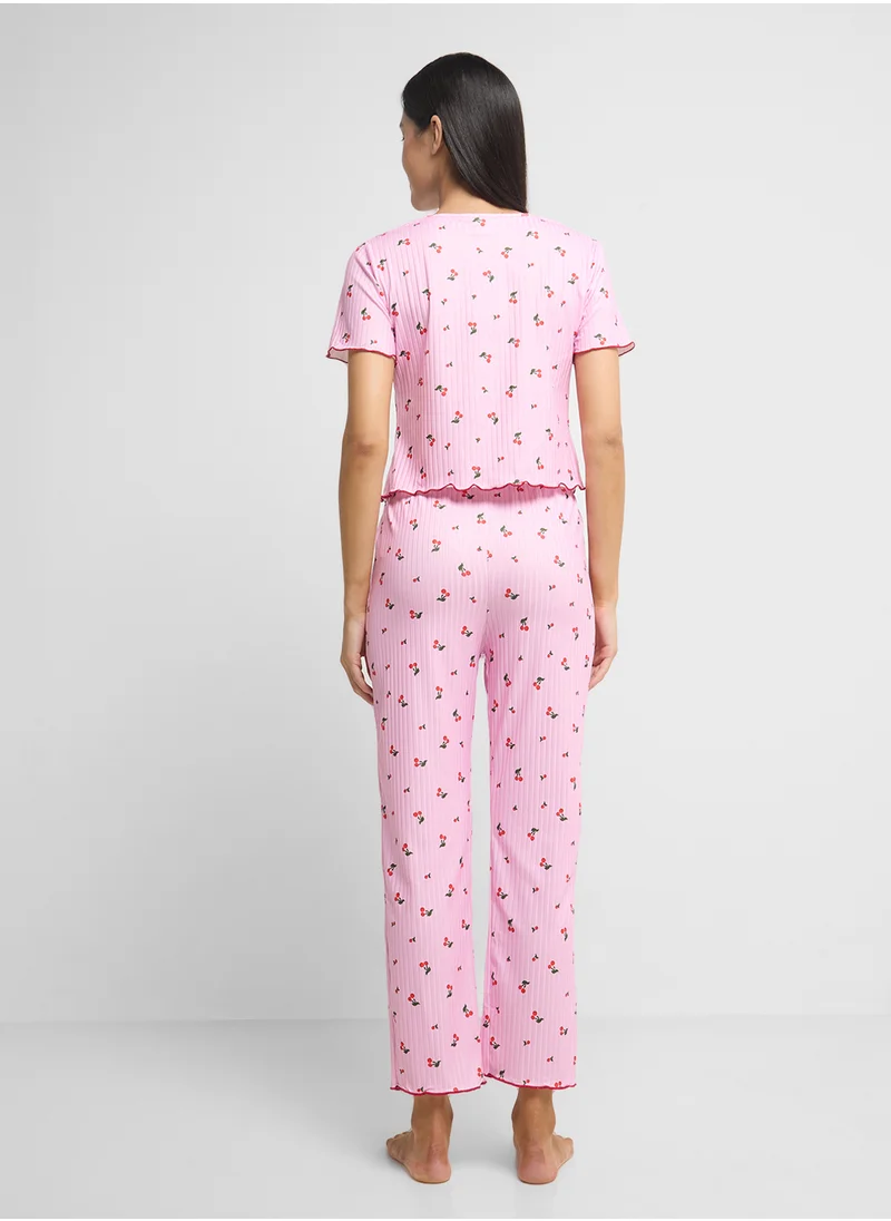 Ginger Cherry Print T-Shirt & Pyjama Set