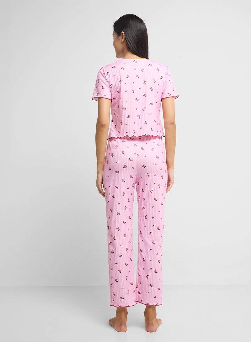 Ginger Cherry Print T-Shirt & Pyjama Set  - Image 2
