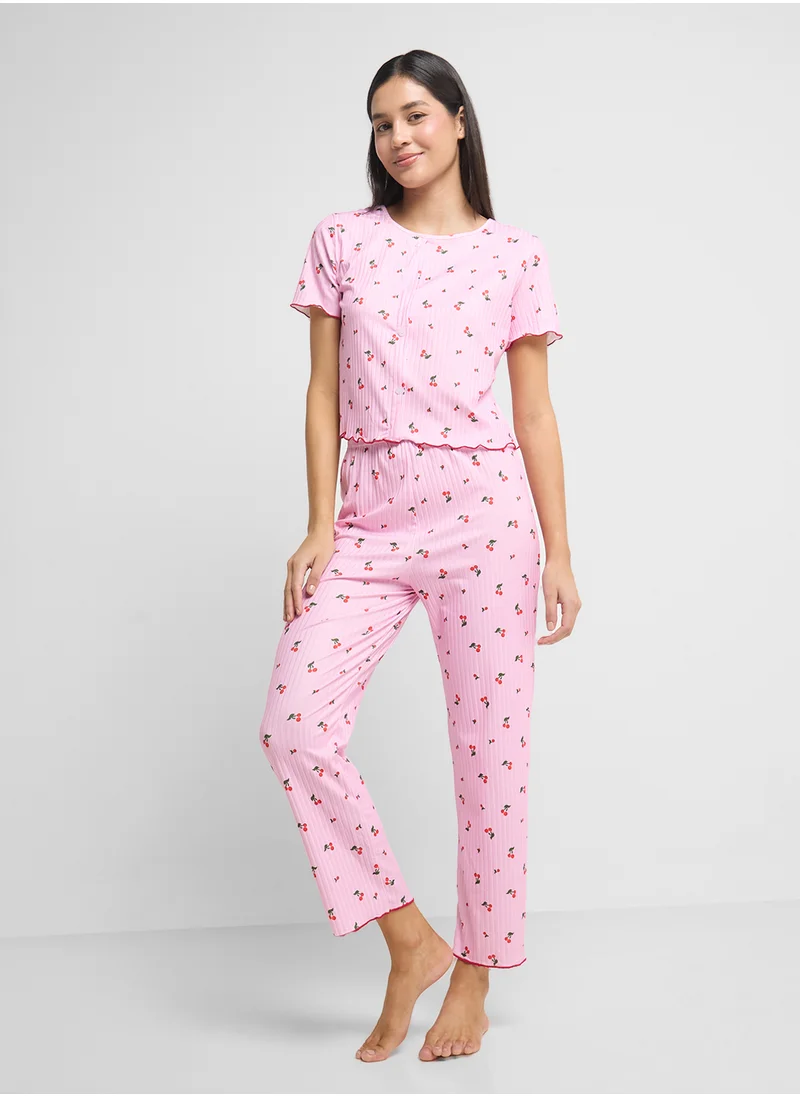 Ginger Cherry Print T-Shirt & Pyjama Set