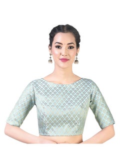 Studio Shringaar Studio Shringaar Women's Readymade Pastel Brocade Elbow Length Sleeves Saree Blouse (Sky Blue, 38)  - Image 1