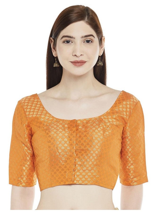 Studio Shringaar Women's Readymade Brocade Saree Blouse with Elbow Length Sleeves (2157-Orange, 46) - Image 1