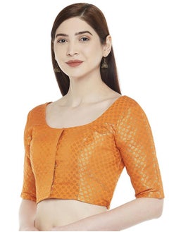 Studio Shringaar Studio Shringaar Women's Readymade Brocade Saree Blouse with Elbow Length Sleeves (2157-Orange, 46)  - Image 4