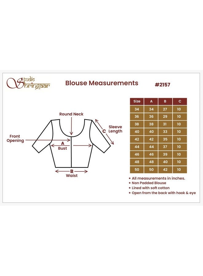 Studio Shringaar Women's Readymade Brocade Saree Blouse with Elbow Length Sleeves (2157-Orange, 46) - Image 5