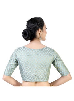 Studio Shringaar Studio Shringaar Women's Readymade Pastel Brocade Elbow Length Sleeves Saree Blouse (Sky Blue, 38)  - Image 4