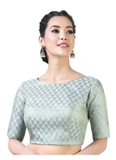 Studio Shringaar Studio Shringaar Women's Readymade Pastel Brocade Elbow Length Sleeves Saree Blouse (Sky Blue, 38)  - Image 3