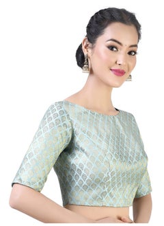 Studio Shringaar Studio Shringaar Women's Readymade Pastel Brocade Elbow Length Sleeves Saree Blouse (Sky Blue, 38)  - Image 2