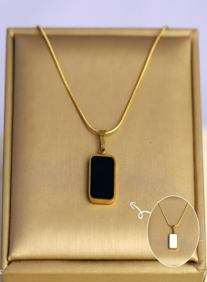 CALISTA Reversible Elegance Pendant Necklace for Women | Gold-Plated Dual-Side Black & White Enamel Rectangle Pendant | Adjustable Chain Fashion Jewellery | Daily, Office & Gifting Wear - Image 3