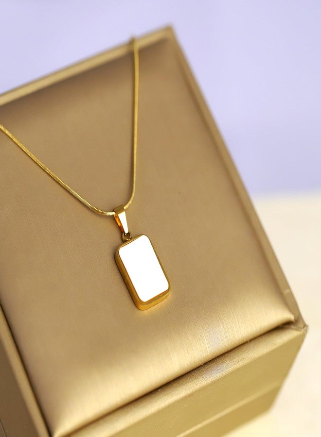 CALISTA Reversible Elegance Pendant Necklace for Women | Gold-Plated Dual-Side Black & White Enamel Rectangle Pendant | Adjustable Chain Fashion Jewellery | Daily, Office & Gifting Wear - Image 2