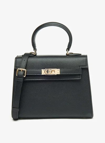 Le Confort Women Solid Satchel Bag with Detachable Strap and Button Closure