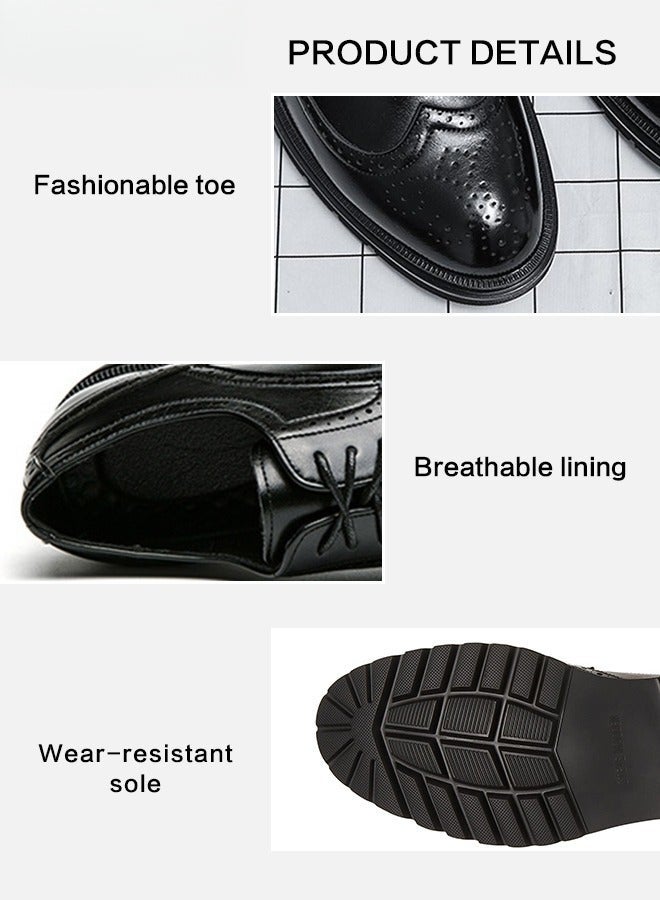 Formal Leather Shoes for Men Round Toe Lace Up Brogue Pattern Breathable Soft Comfortable Non Slip Shoes Mens Burnished Premium Textured Dress Shoes Business Casual Wedding Party Black - Image 2