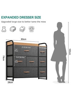 Chulovs Dresser with 7 Drawers - Fabric Storage Tower, Organizer Unit for Bedroom, Living Room, Hallway, Entryway, Closets - Sturdy Steel Frame, Wooden Top & Easy Pull Fabric Bins  - Image 3