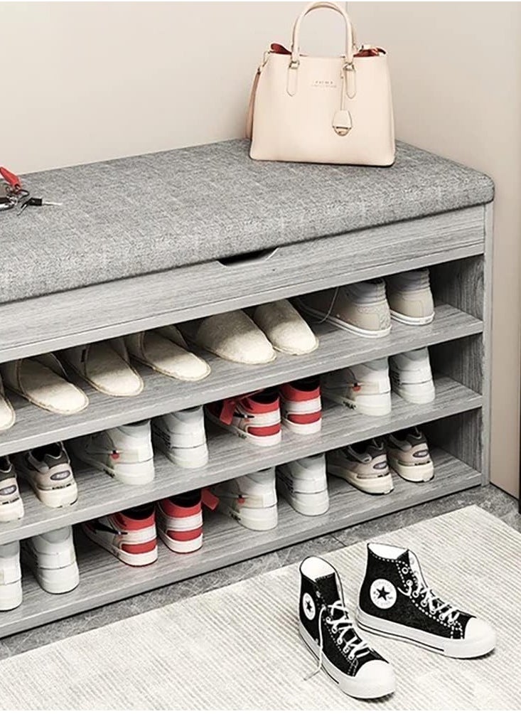JOMILA Multi functional shoe bench entryway bench household shoe rack with seating three-layer flip cover design entryway long bench with shoe cabinet all-in-one shoe cabinet bench Grey  - Image 3