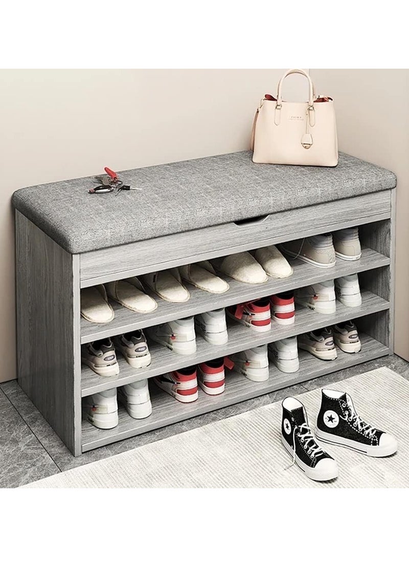 JOMILA Multi functional shoe bench entryway bench household shoe rack with seating three-layer flip cover design entryway long bench with shoe cabinet all-in-one shoe cabinet bench Grey  - Image 1