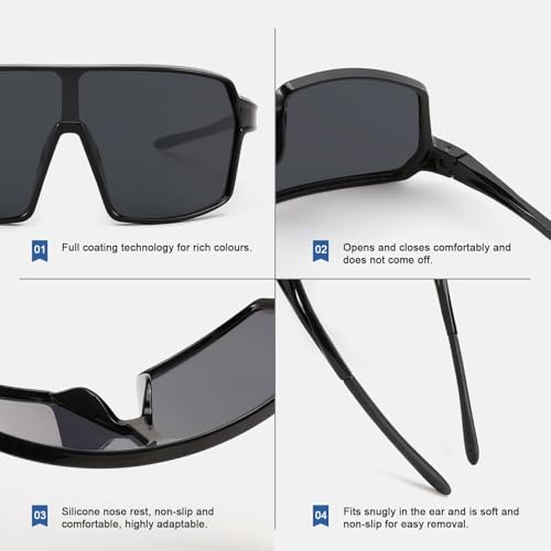 Karsaer Sports Sunglasses,Baseball UV Protected Sunglasses Softball Cycling Glasses For Women Men E1206, Black,65 - Image 5