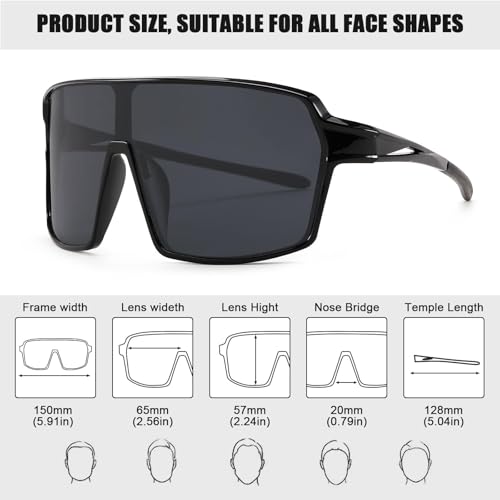 Karsaer Sports Sunglasses,Baseball UV Protected Sunglasses Softball Cycling Glasses For Women Men E1206, Black,65 - Image 4