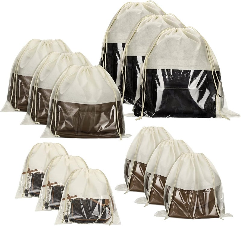 Shappy 12 Pcs Dustproof Drawstring Bags Purse Dust Storage Bags for Handbags Covers Non Woven Fabric Cloth Pouch String Packing Organizer Shoe Pouch(Assorted Sizes,Beige) - Image 1