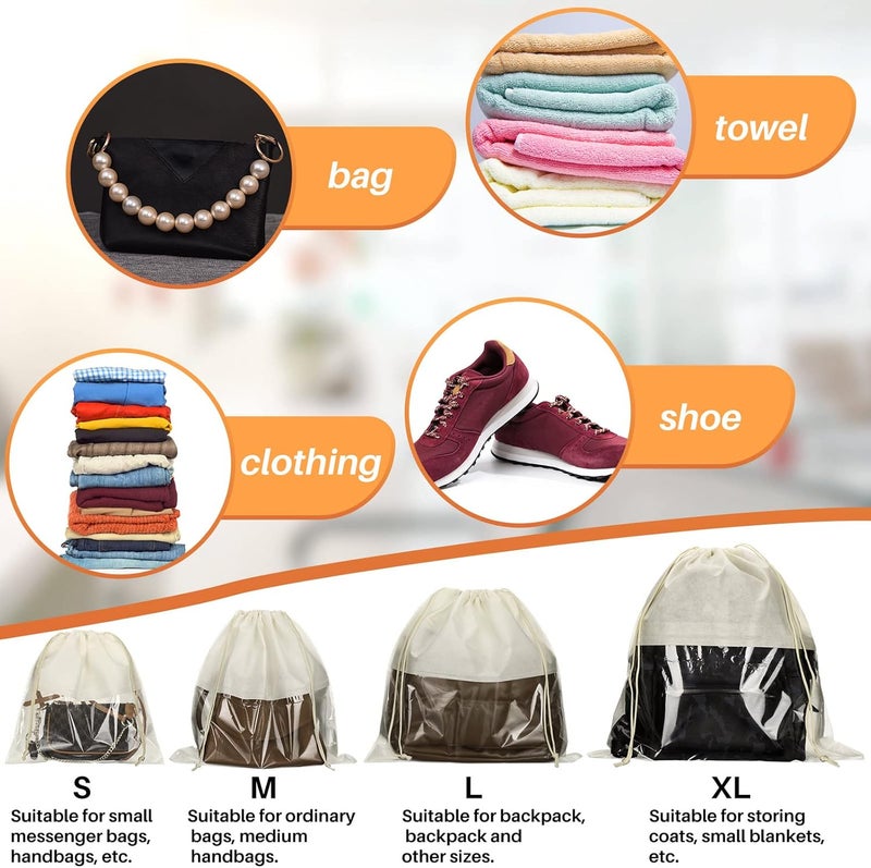 Shappy 12 Pcs Dustproof Drawstring Bags Purse Dust Storage Bags for Handbags Covers Non Woven Fabric Cloth Pouch String Packing Organizer Shoe Pouch(Assorted Sizes,Beige) - Image 4
