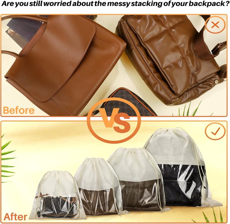 Shappy 12 Pcs Dustproof Drawstring Bags Purse Dust Storage Bags for Handbags Covers Non Woven Fabric Cloth Pouch String Packing Organizer Shoe Pouch(Assorted Sizes,Beige) - Image 5