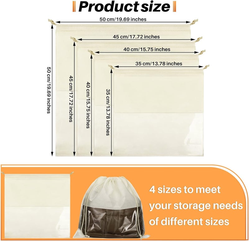 Shappy 12 Pcs Dustproof Drawstring Bags Purse Dust Storage Bags for Handbags Covers Non Woven Fabric Cloth Pouch String Packing Organizer Shoe Pouch(Assorted Sizes,Beige) - Image 2