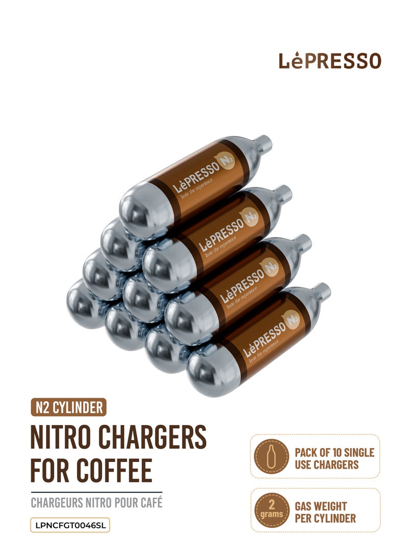 LePRESSO Nitro Chargers for Coffee Pack of 10 Single Use Chargers / N2 Cylinder - Silver - Image 1