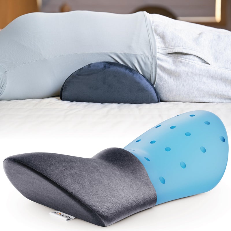 FOVERA Contoured Lumbar Pillow for Sleeping Back Pain, Nerve Pain, Pregnancy, and Hip Pain Relief - Orthopedic Memory Foam with Breathable and Washable Cover (Velvet Dark Grey) - Image 1