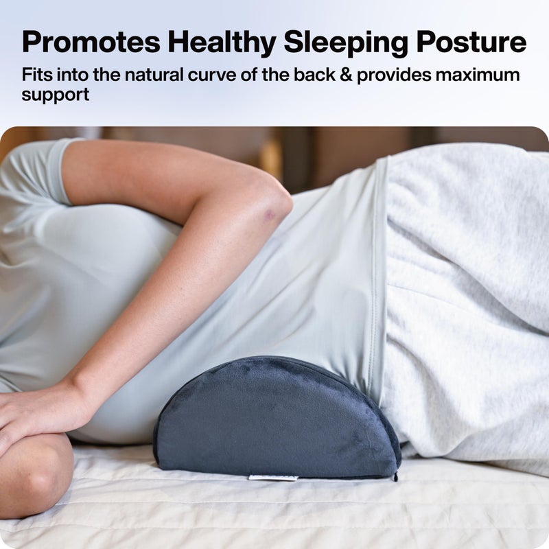 FOVERA Contoured Lumbar Pillow for Sleeping Back Pain, Nerve Pain, Pregnancy, and Hip Pain Relief - Orthopedic Memory Foam with Breathable and Washable Cover (Velvet Dark Grey) - Image 3