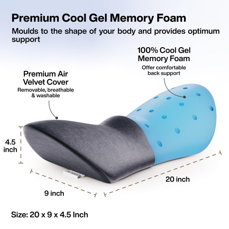 FOVERA Contoured Lumbar Pillow for Sleeping Back Pain, Nerve Pain, Pregnancy, and Hip Pain Relief - Orthopedic Memory Foam with Breathable and Washable Cover (Velvet Dark Grey) - Image 4