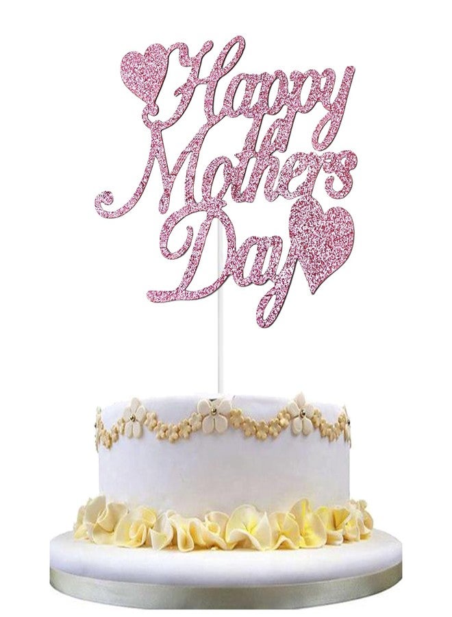 Chewarelly 1 Pack Happy Mother’s Day Cake Toppers Set, Glitter Cake Bunting Decor Best Mom Ever Love Mother Cake Picks Party Decorations Supplies(Pink) - Image 1