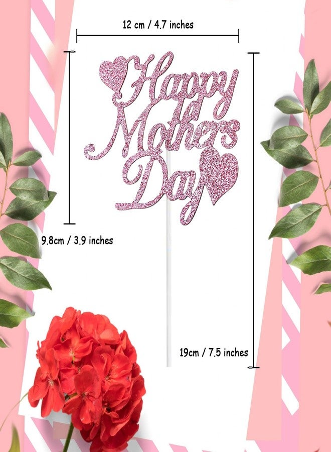Chewarelly 1 Pack Happy Mother’s Day Cake Toppers Set, Glitter Cake Bunting Decor Best Mom Ever Love Mother Cake Picks Party Decorations Supplies(Pink) - Image 2