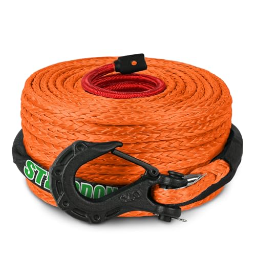 STEGODON 3/8" x 60ft Synthetic Winch Rope 19,854lbs Dyneema Winch Cable Line with Hook and Sleeve Protection Car Tow Recovery Cable for 4WD Off Road Vehicle SUV Truck(Orange-Slim) - Image 1