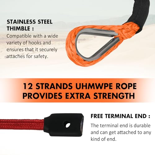 STEGODON 3/8" x 60ft Synthetic Winch Rope 19,854lbs Dyneema Winch Cable Line with Hook and Sleeve Protection Car Tow Recovery Cable for 4WD Off Road Vehicle SUV Truck(Orange-Slim) - Image 4