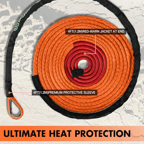STEGODON 3/8" x 60ft Synthetic Winch Rope 19,854lbs Dyneema Winch Cable Line with Hook and Sleeve Protection Car Tow Recovery Cable for 4WD Off Road Vehicle SUV Truck(Orange-Slim) - Image 5