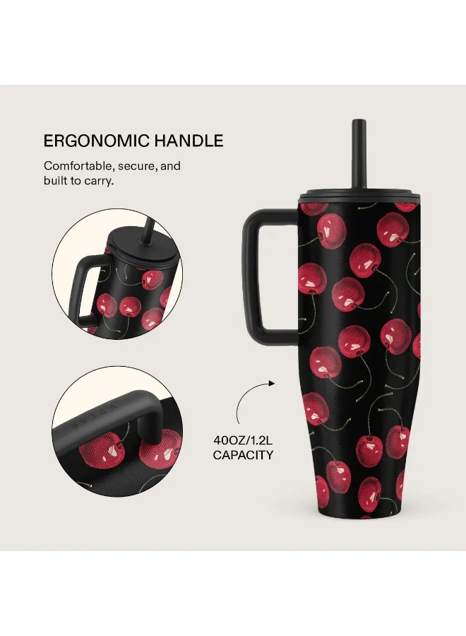 BURGA 40oz 1.2L Insulated Tumbler with Handle &amp; Leakproof Straw Lid – Keeps Drinks Hot 12 Hrs / Cold All Day – Stainless Steel Travel Mug, Cupholder Friendly, Double Wall Vacuum, Reusable Water Bottle Cherrybomb