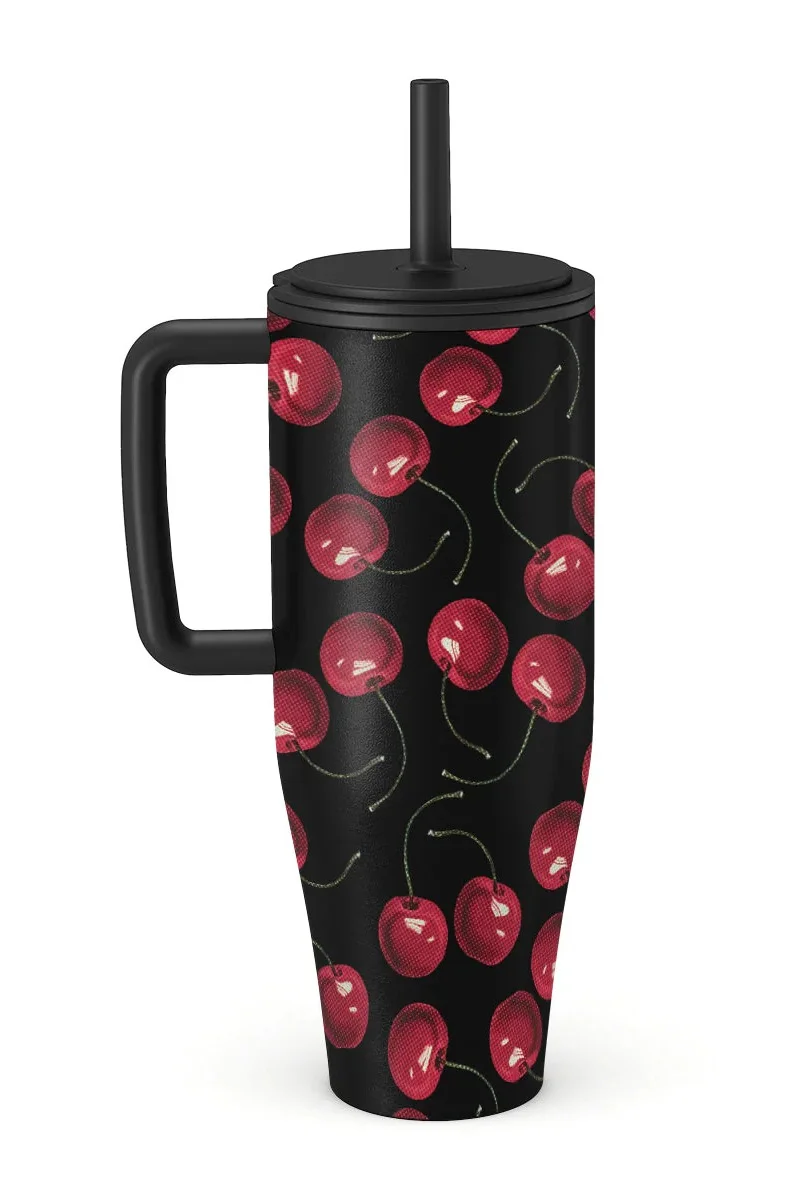 BURGA 40oz 1.2L Insulated Tumbler with Handle &amp; Leakproof Straw Lid – Keeps Drinks Hot 12 Hrs / Cold All Day – Stainless Steel Travel Mug, Cupholder Friendly, Double Wall Vacuum, Reusable Water Bottle Cherrybomb