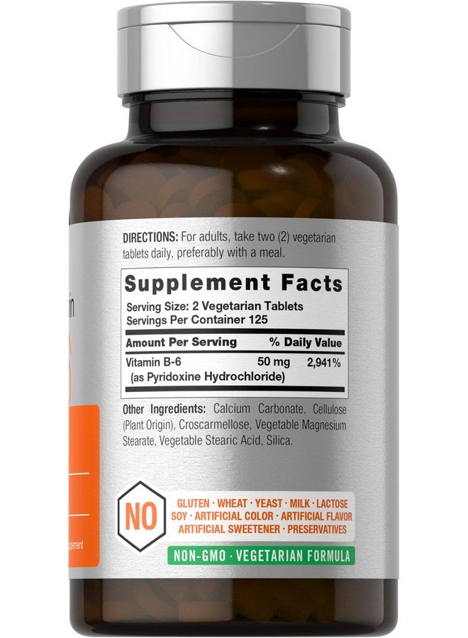 Horbäach B6 Vitamin 50mg | 250 Tablets | Non-GMO & Gluten Free Supplement - Image 2