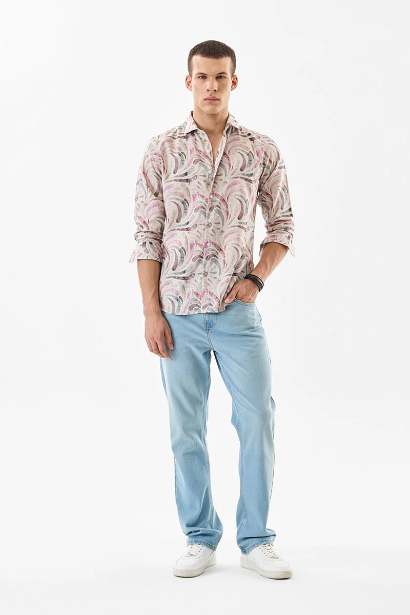 SNITCH Beige Abstract Long Sleeve Slim Fit Shirt