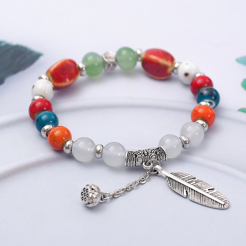 Ceramic Bracelet Ethnic Style Unisex Student Gift 17 Lotus Feather 