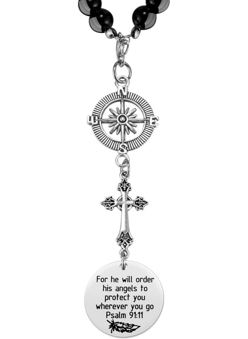 Cross Car Charm, for He Will Order His Angels to Protect You Wherever You Will Go, Rear View Mirror Car Charm, Psalm 91:11, Bible Verse, Religious Gifts for Women - Image 1