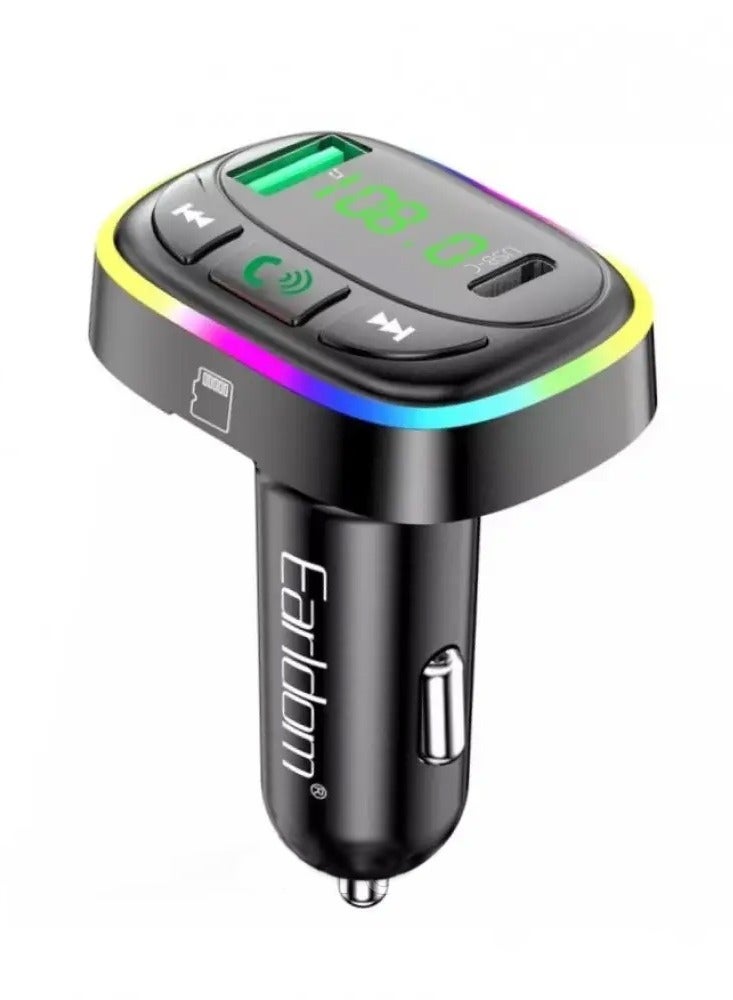 أيرلدوم شاحن سيارة ذكي ET-M104، شاحن USB مزدوج 3.1 أمبير مع مشغل FM وإضاءة RGB، يدعم الاتصال والبلوتوث وبطاقة TF، شاحن سيارة متعدد الوظائف مثل شحن الهواتف الذكية والأجهزة اللوحية وتشغيل الأغاني والرد على المكالمات بسهولة أثناء القيادة، شاشة رقمية، مقبض دوار للتحكم السهل، تصميم أنيق وعملي - Image 1