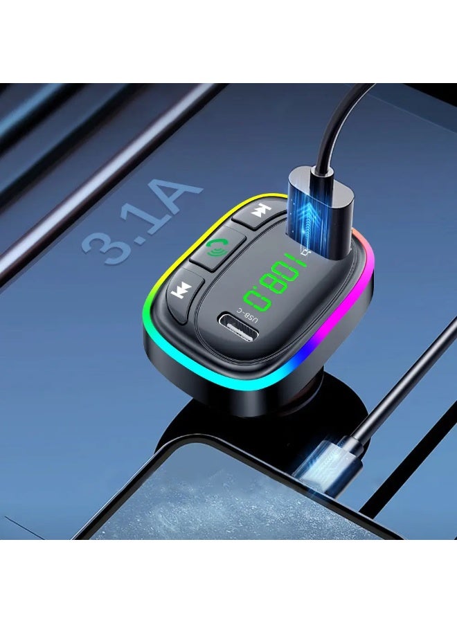 أيرلدوم شاحن سيارة ذكي ET-M104، شاحن USB مزدوج 3.1 أمبير مع مشغل FM وإضاءة RGB، يدعم الاتصال والبلوتوث وبطاقة TF، شاحن سيارة متعدد الوظائف مثل شحن الهواتف الذكية والأجهزة اللوحية وتشغيل الأغاني والرد على المكالمات بسهولة أثناء القيادة، شاشة رقمية، مقبض دوار للتحكم السهل، تصميم أنيق وعملي - Image 2