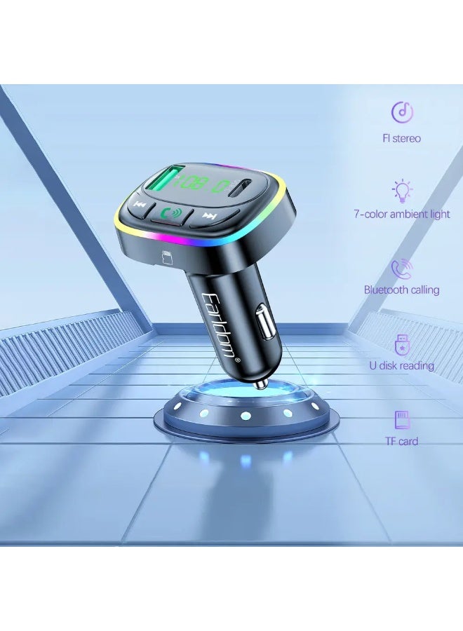 أيرلدوم شاحن سيارة ذكي ET-M104، شاحن USB مزدوج 3.1 أمبير مع مشغل FM وإضاءة RGB، يدعم الاتصال والبلوتوث وبطاقة TF، شاحن سيارة متعدد الوظائف مثل شحن الهواتف الذكية والأجهزة اللوحية وتشغيل الأغاني والرد على المكالمات بسهولة أثناء القيادة، شاشة رقمية، مقبض دوار للتحكم السهل، تصميم أنيق وعملي - Image 3