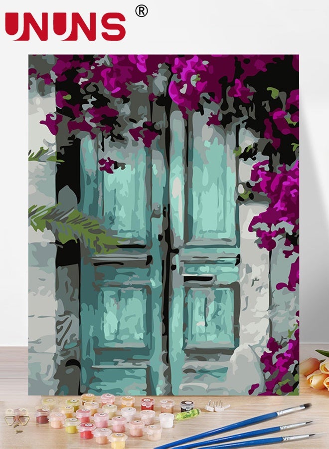 UNUNS Paint by Numbers for Adults,Green Door with Flower,Easy Adult Paint by Number Kits,DIY Acrylic Paint Kits Home Decor,40x50cm - Image 1