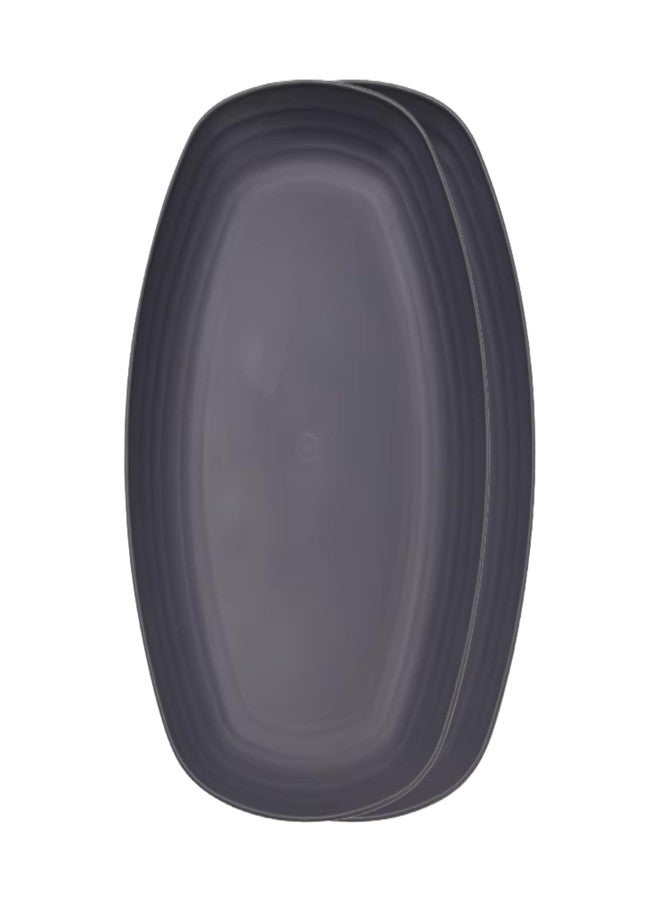aDai Natural Wheat Straw Oval Dinner Serving Plate | Noodles, Pasta, Maggi, Sizzler | Serving Tray for Kitchen, Restaurant & Gifting (12 Inch, Dark Grey, 2 Pcs)