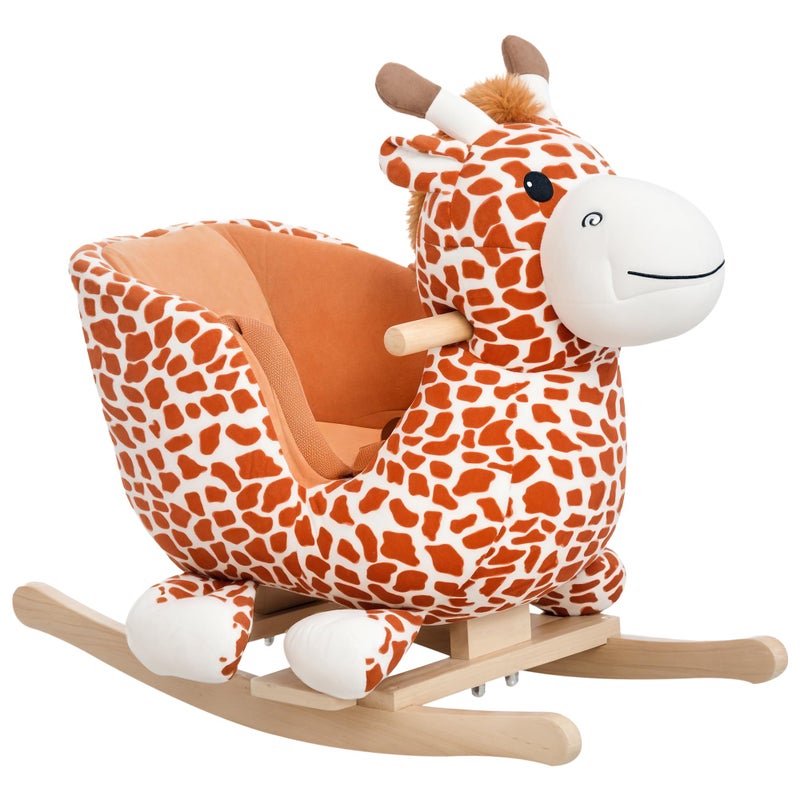 Qaba Kids Plush RideOn Rocking Horse Toy Giraffe Style with Song for 1836 Months Brown - Image 2